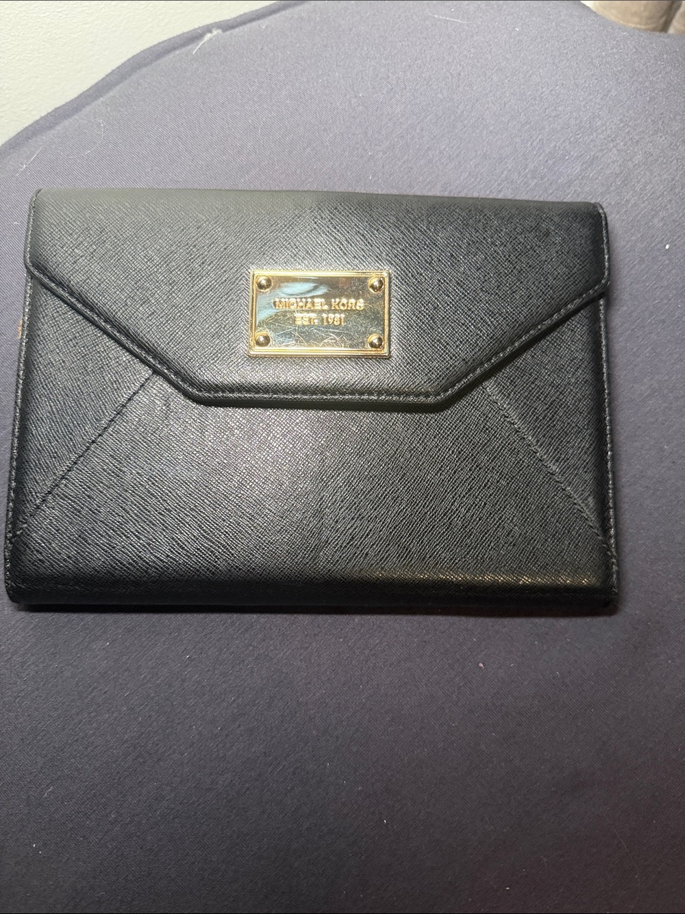 Michael Kors Black Saffiano Envelope Wallet with Gold Plaque